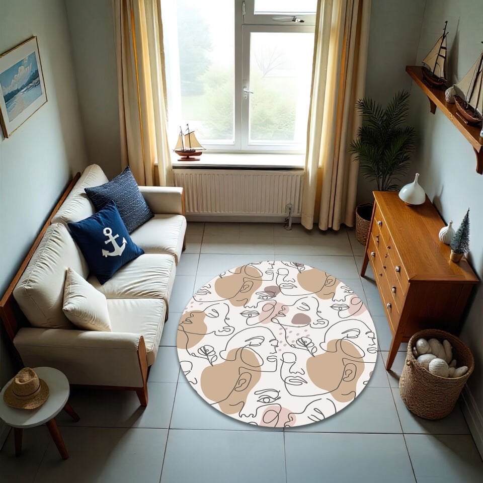 Abstract Line Faces Rug with Neutral Tones – Modern Minimalist Art Carpet