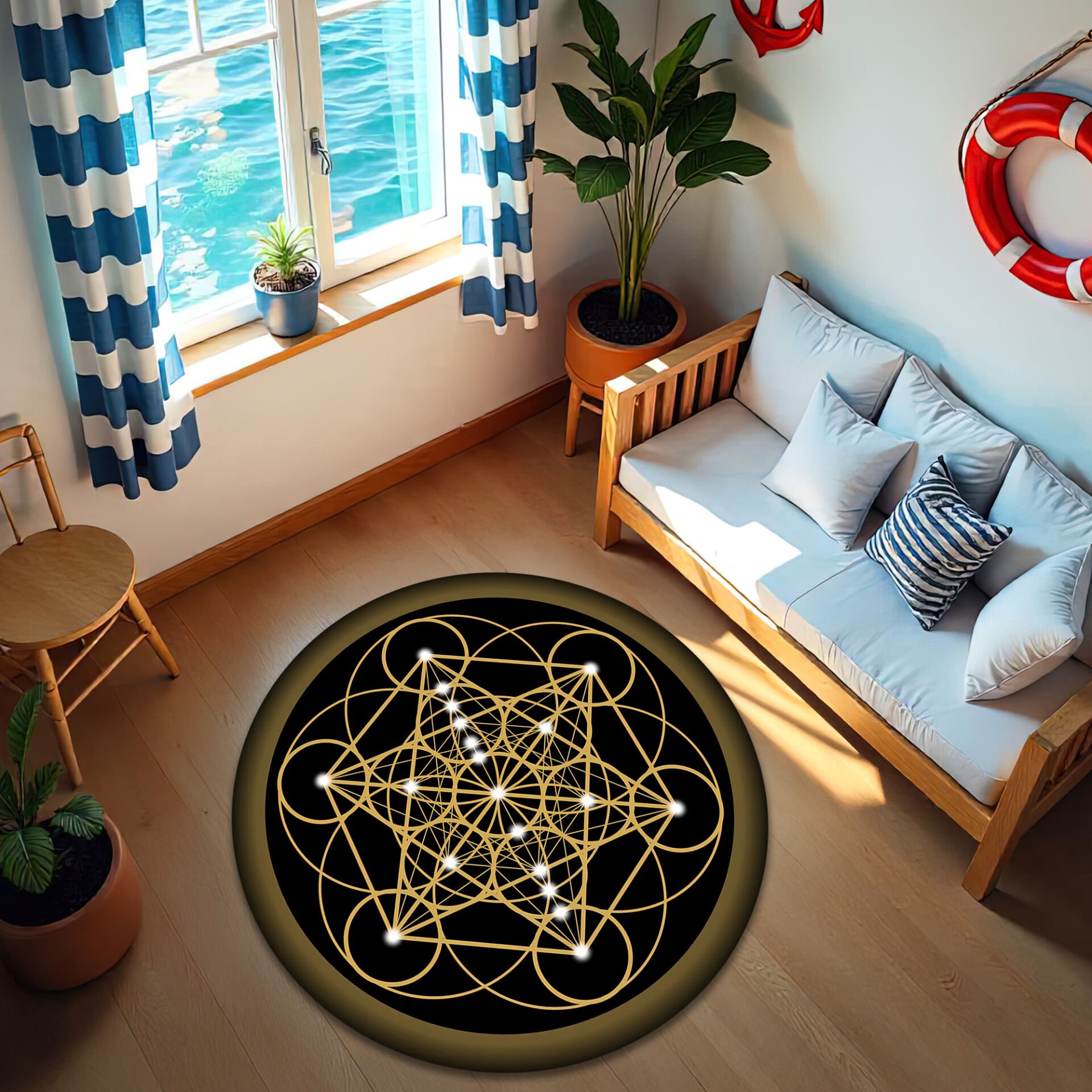 Golden Metatron's Cube Round Rug – Sacred Geometry Spiritual Carpet
