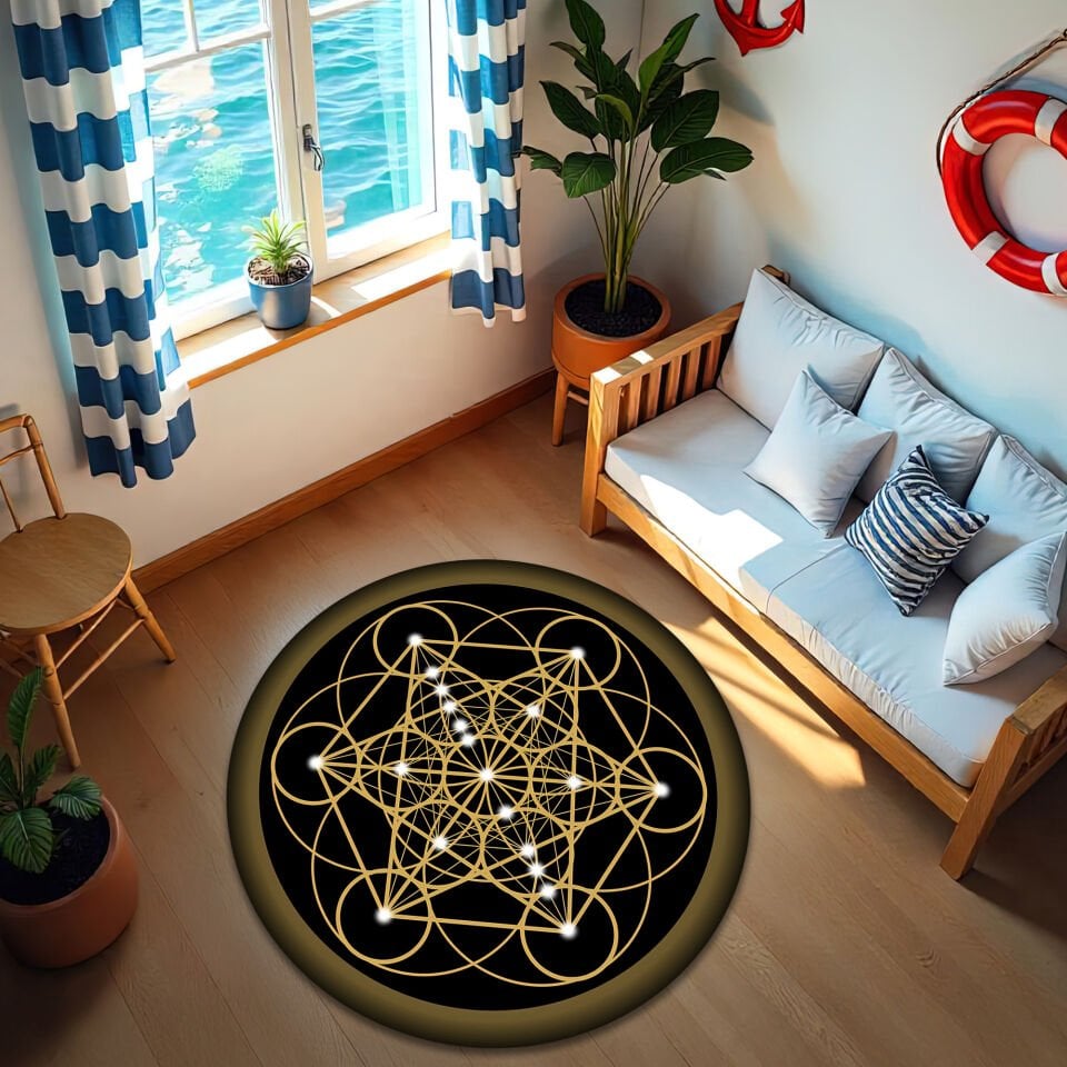 Golden Metatron's Cube Round Rug – Sacred Geometry Spiritual Carpet