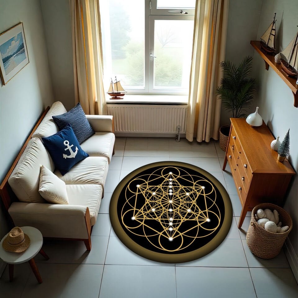 Golden Metatron's Cube Round Rug – Sacred Geometry Spiritual Carpet