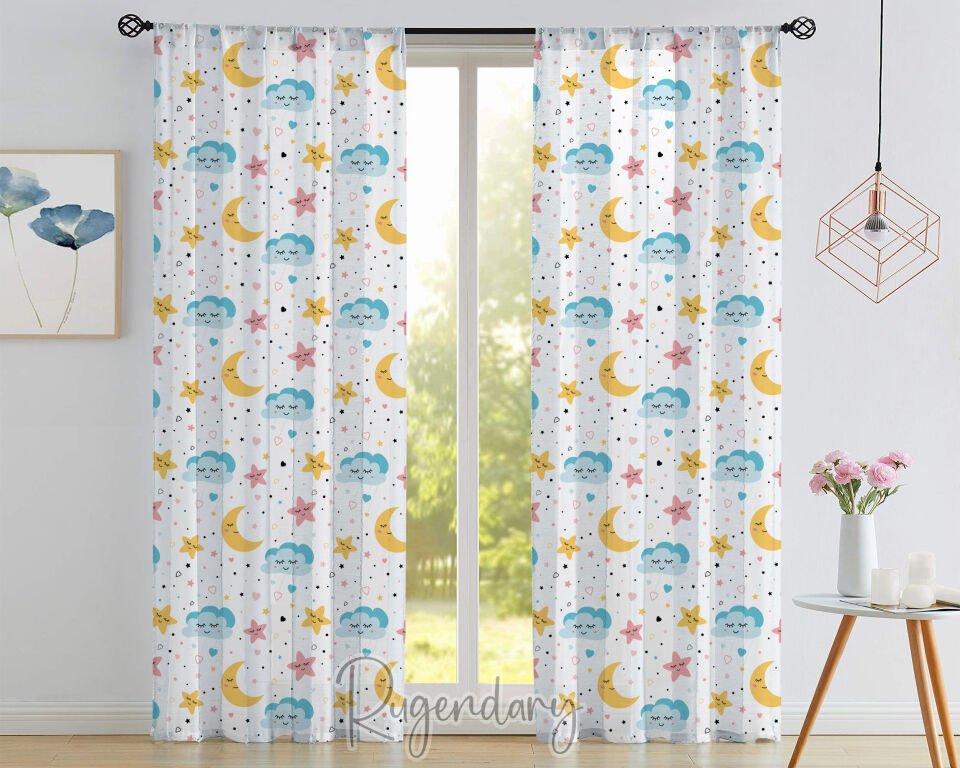 Velvet Surface Kids Curtain – Thick & Soft Night Sky Themed Window Drapes