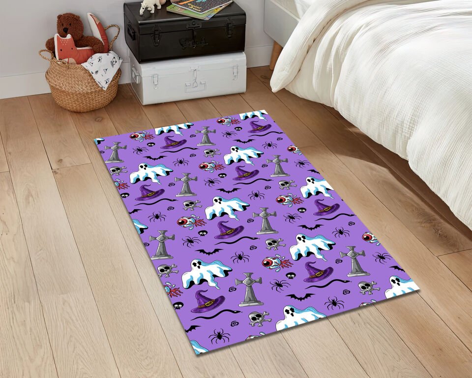 Halloween Ghost Witch Hat Rug Purple Spooky Carpet Cute Gothic Floor Mat for Living Room Decor