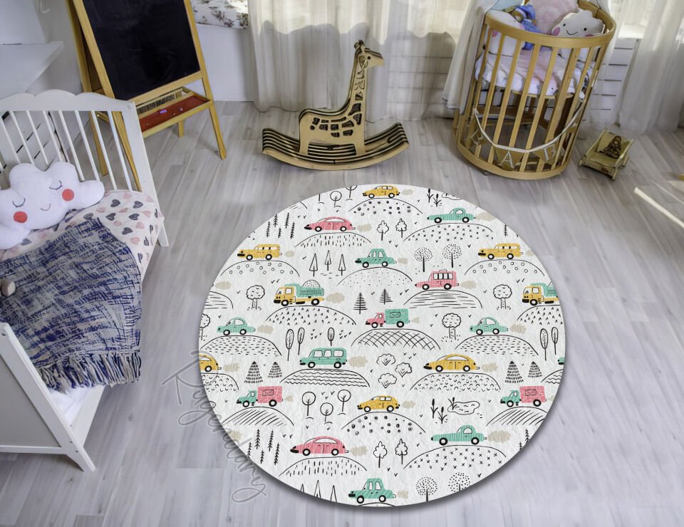 Kids Room Rug with Cute Car & Nature Design – Playful & Cozy Carpet