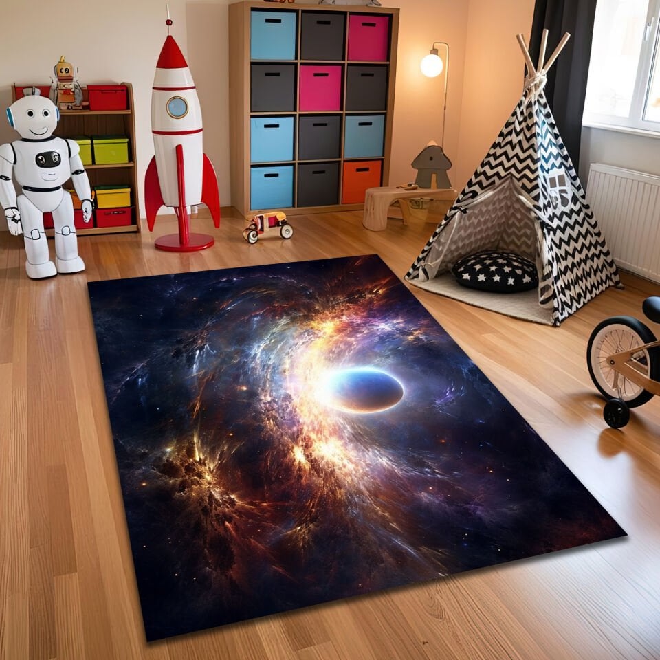 Cosmic Black Hole Kids Rug – Dramatic Space Explosion Carpet for Kids Room