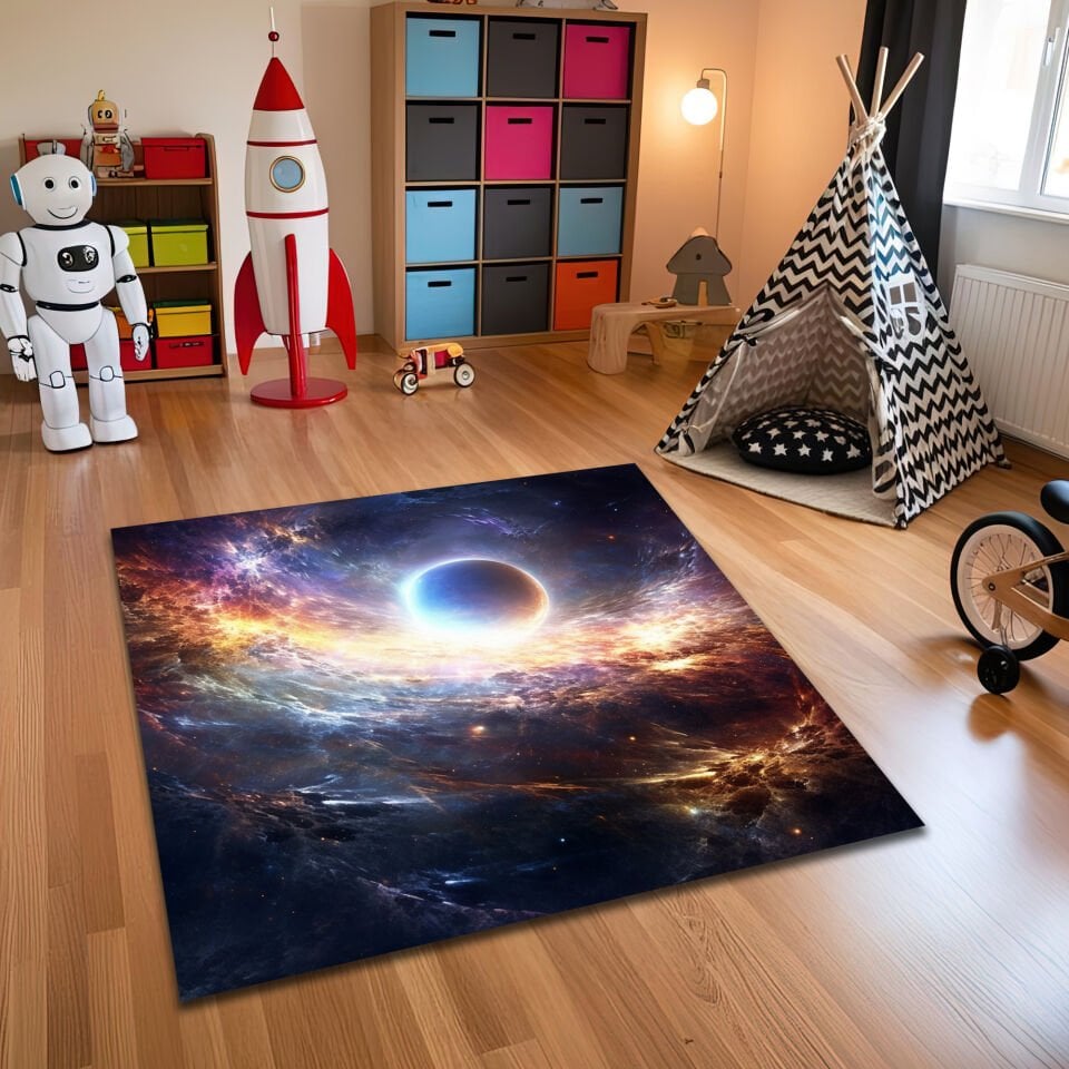 Cosmic Black Hole Kids Rug – Dramatic Space Explosion Carpet for Kids Room