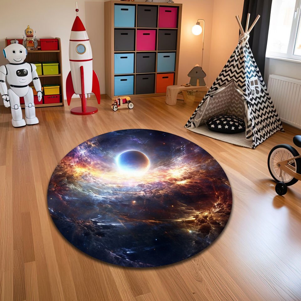 Cosmic Black Hole Kids Rug – Dramatic Space Explosion Carpet for Kids Room