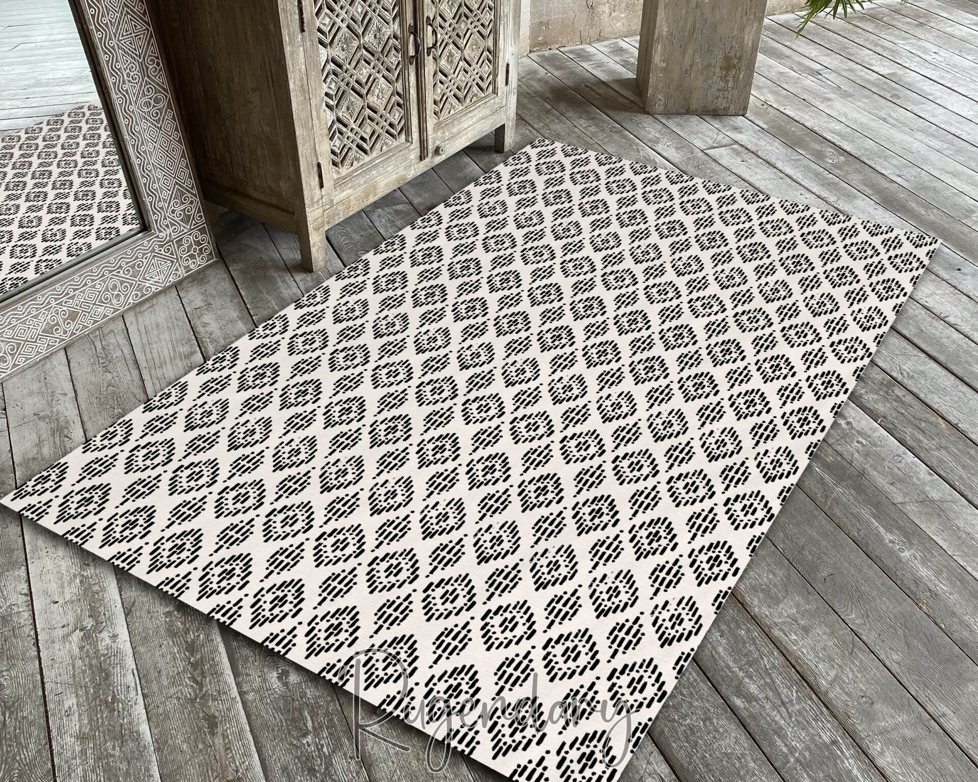 Minimalist Black & White Area Rug – Modern Geometric Design