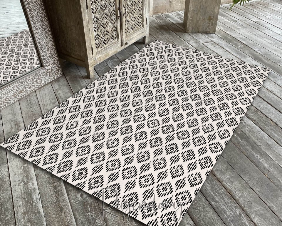 Minimalist Black & White Area Rug – Modern Geometric Design