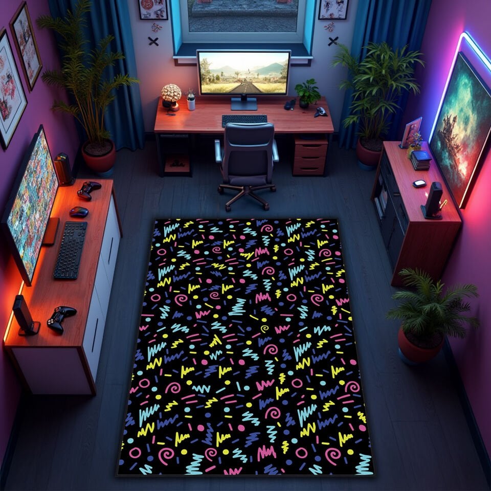 Colorful Abstract Game Room Rug – Vibrant Modern Carpet for Play Area and Entertainment Spaces