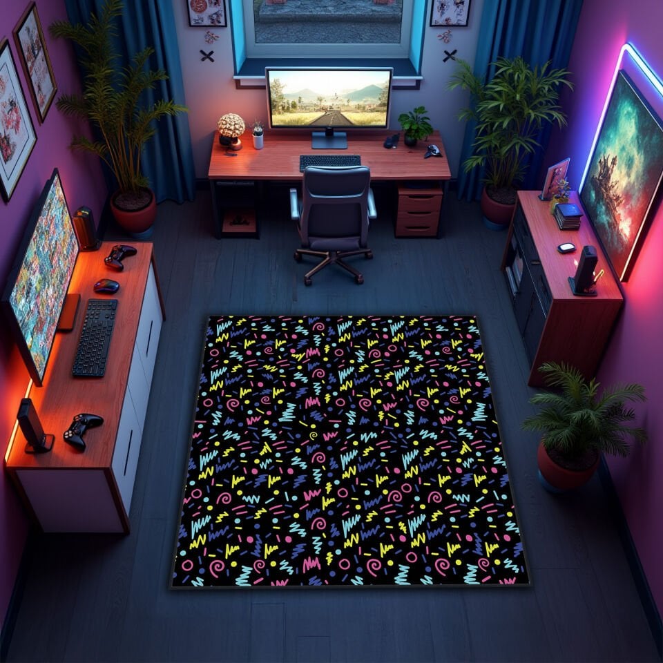 Colorful Abstract Game Room Rug – Vibrant Modern Carpet for Play Area and Entertainment Spaces