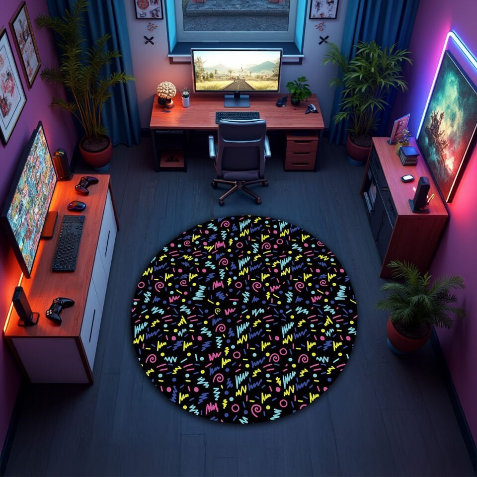 Colorful Abstract Game Room Rug – Vibrant Modern Carpet for Play Area and Entertainment Spaces