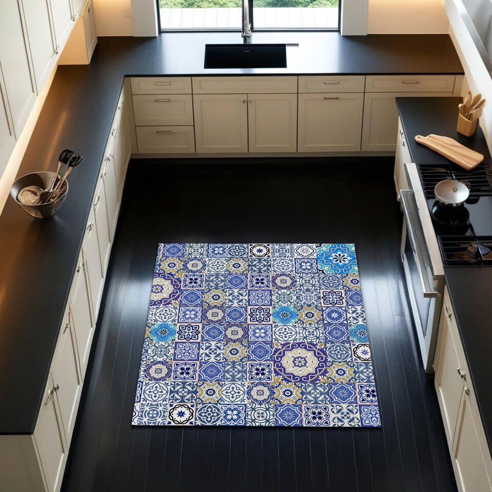 Colorful Moroccan Tile Kitchen Rug – Mediterranean Pattern Floor Mat