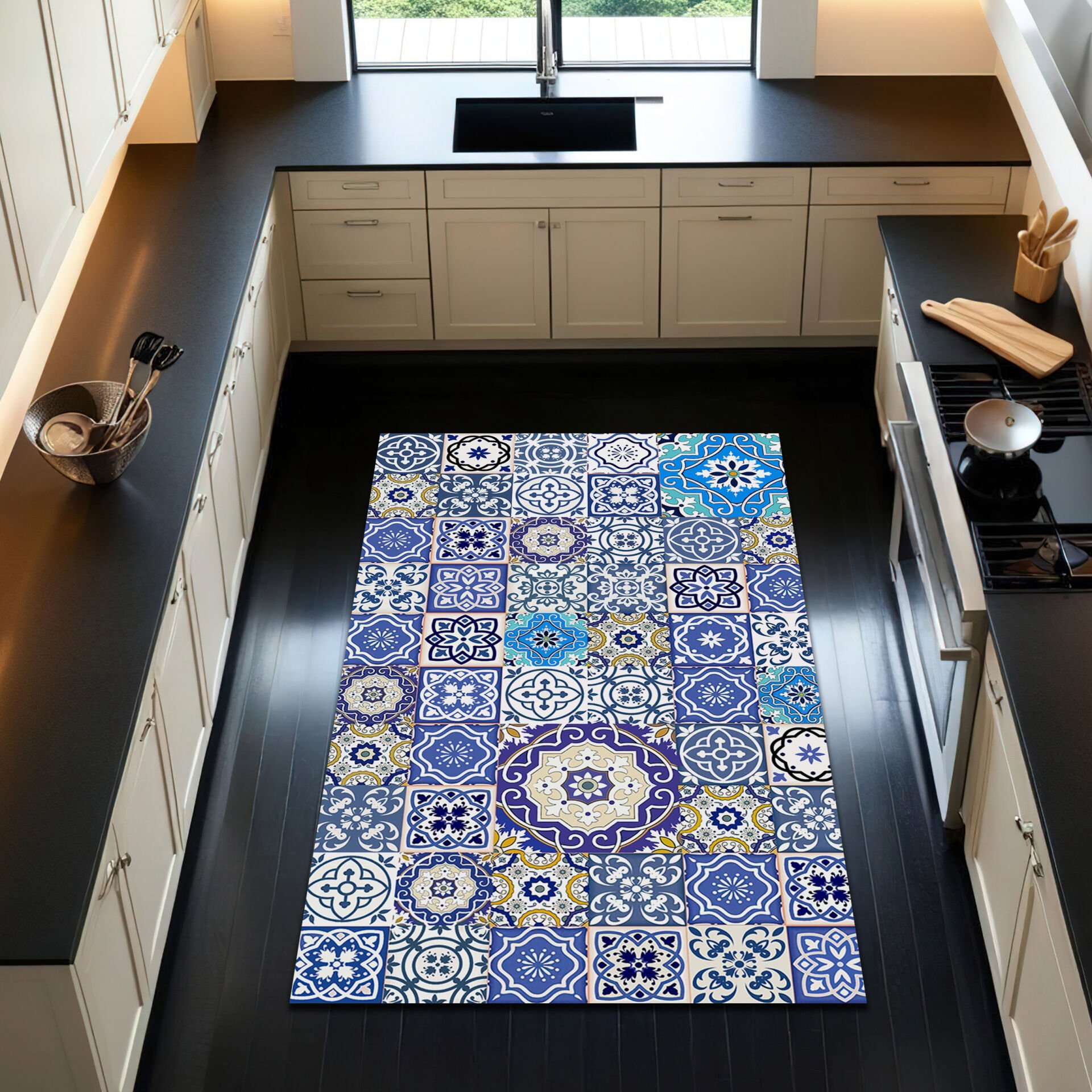 Colorful Moroccan Tile Kitchen Rug – Mediterranean Pattern Floor Mat