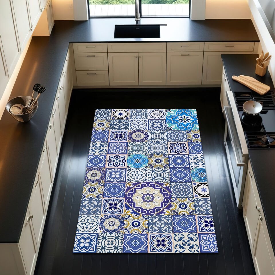 Colorful Moroccan Tile Kitchen Rug – Mediterranean Pattern Floor Mat