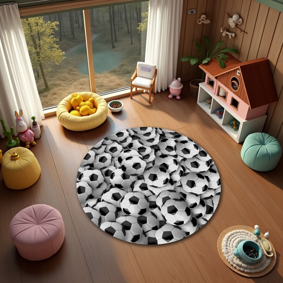 Soccer Ball Pattern Kids Rug – Fun Sports-Themed Carpet for Playrooms