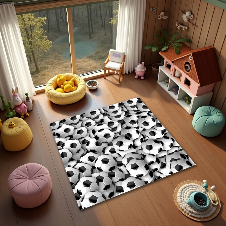 Soccer Ball Pattern Kids Rug – Fun Sports-Themed Carpet for Playrooms