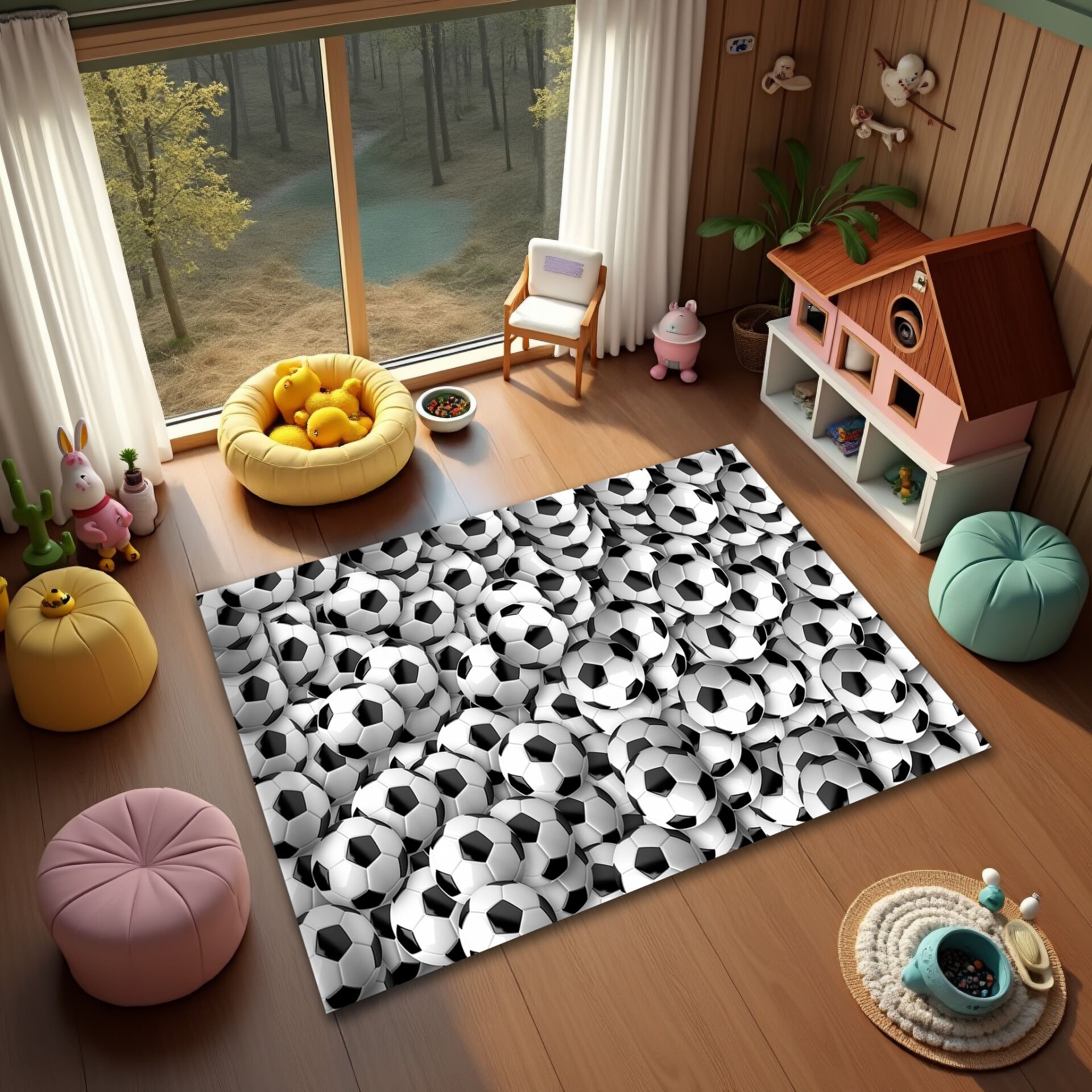 Soccer Ball Pattern Kids Rug – Fun Sports-Themed Carpet for Playrooms