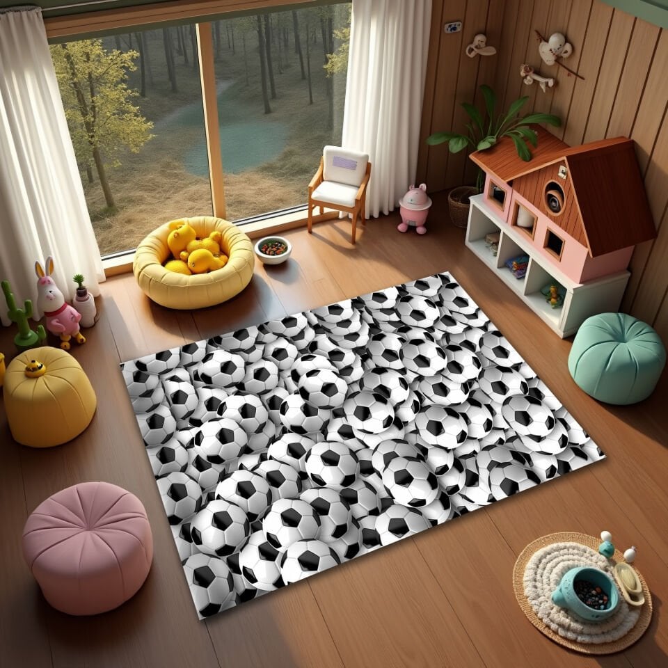 Soccer Ball Pattern Kids Rug – Fun Sports-Themed Carpet for Playrooms