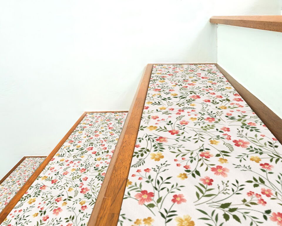 Wildflower Meadow Stair Treads – Soft Pastel Floral Non-Slip Step Mats