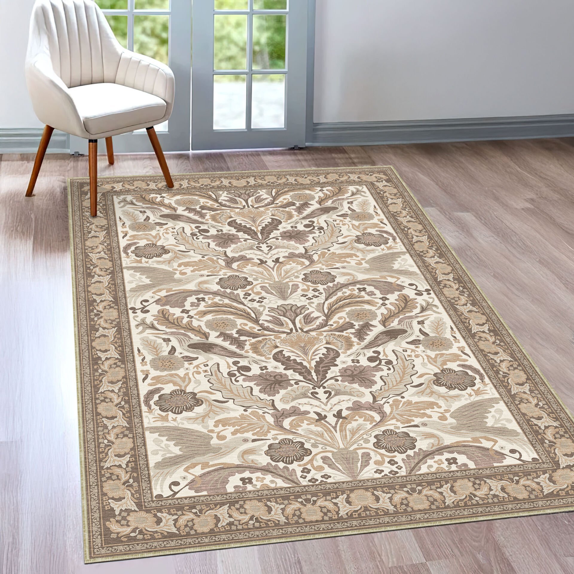 Brown Oriental Area Rug Classic Floral Pattern Decorative Carpet