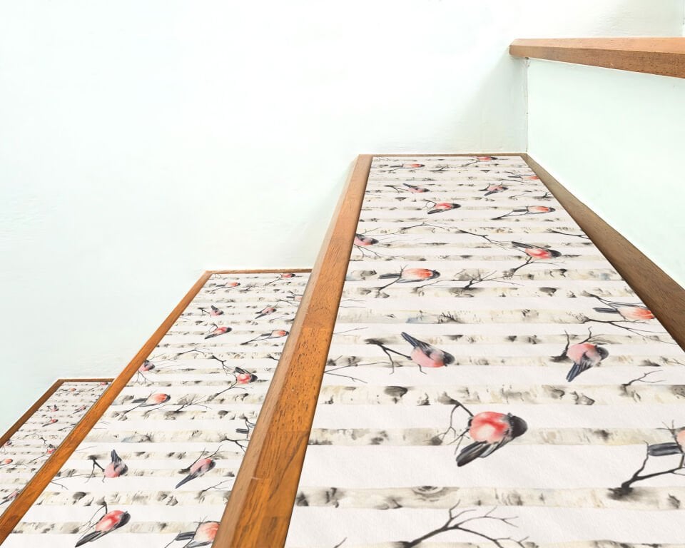 Birch Tree & Birds Pattern Stair Treads – Nature-Inspired Decorative Stair Mats