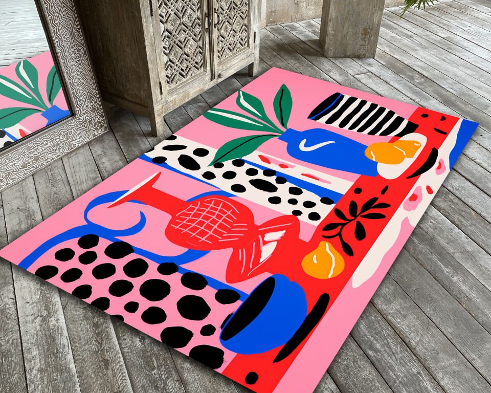 Modern Abstract Art Rug Colorful Still Life Design Carpet Contemporary Home Decor Aesthetic Floor Mat