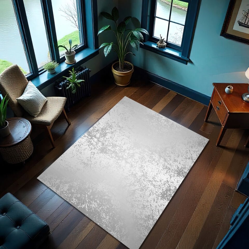 Modern Abstract Silver Texture Rug – Subtle Elegance for Any Room
