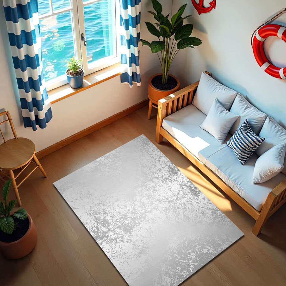 Modern Abstract Silver Texture Rug – Subtle Elegance for Any Room