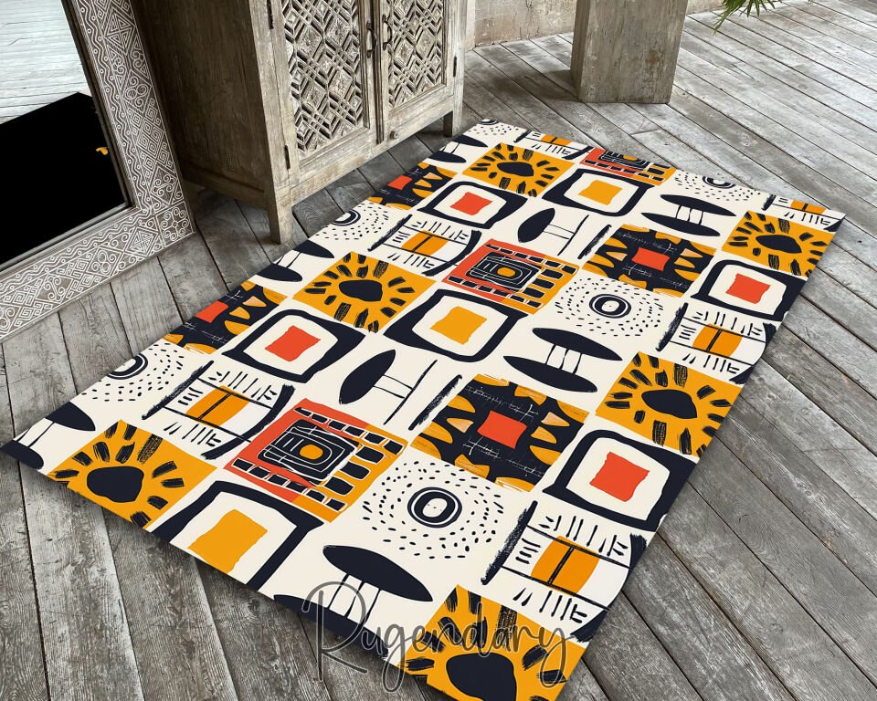 Abstract Geometric Rug Modern Colorful Carpet for Living Room Bedroom Boho Contemporary Floor Decor