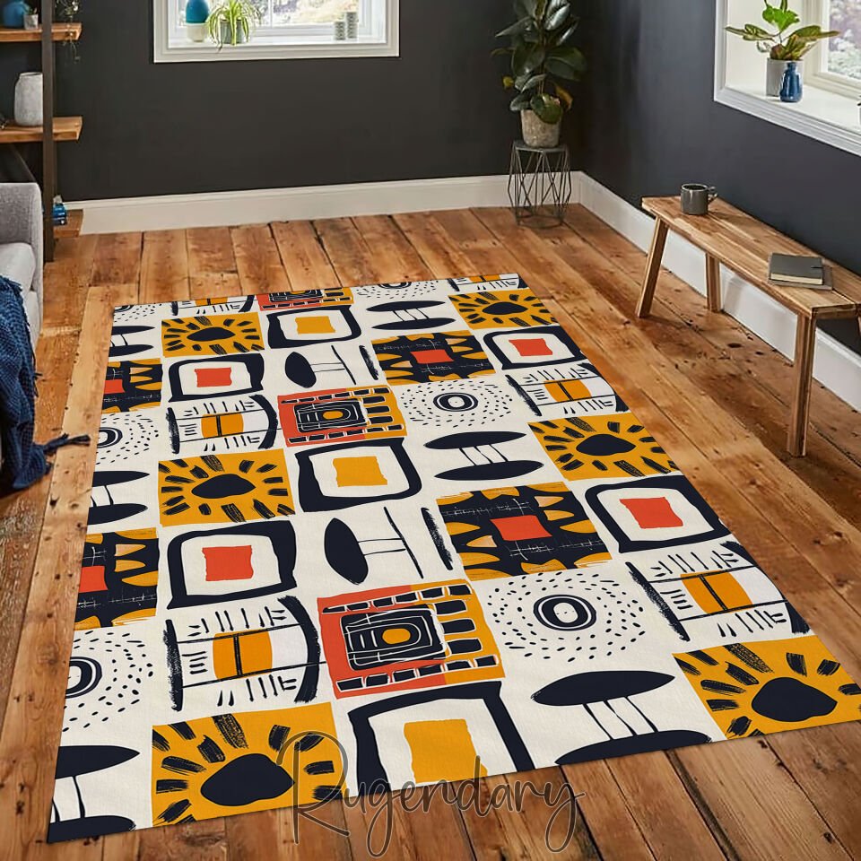 Abstract Geometric Rug Modern Colorful Carpet for Living Room Bedroom Boho Contemporary Floor Decor