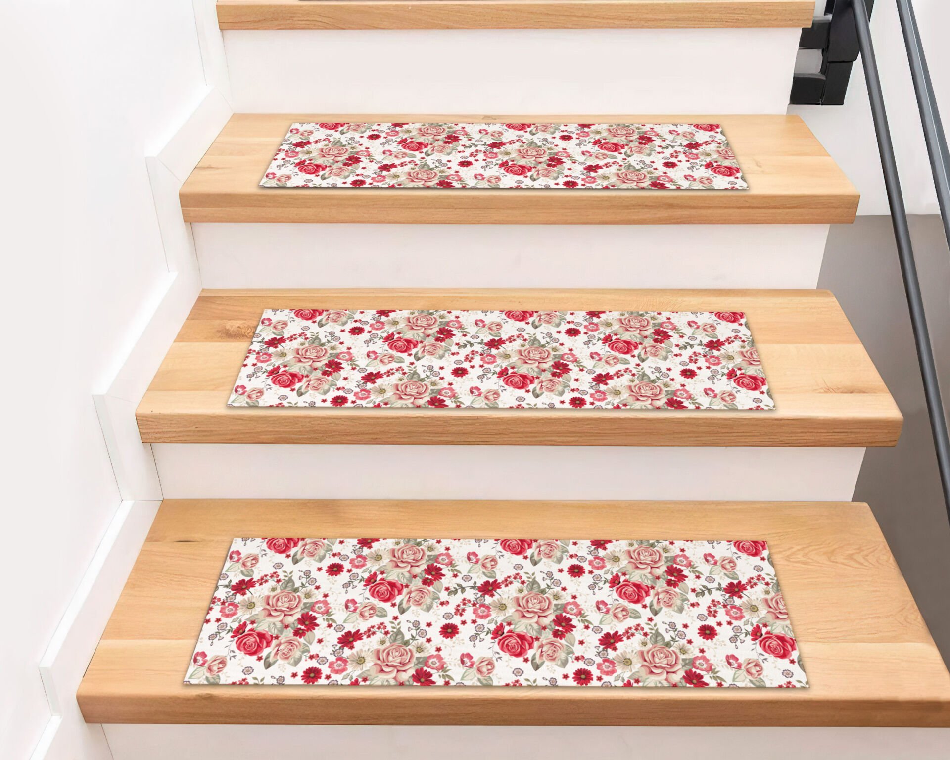 Vintage Rose Garden Stair Treads – Elegant Floral Non-Slip Step Mats