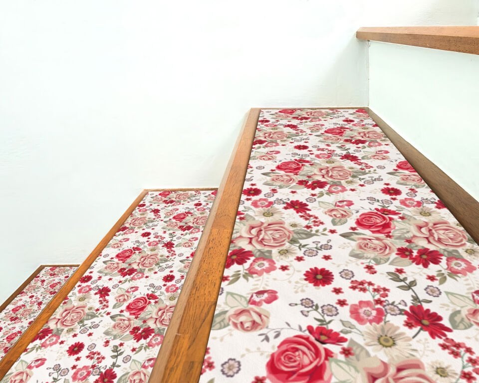 Vintage Rose Garden Stair Treads – Elegant Floral Non-Slip Step Mats