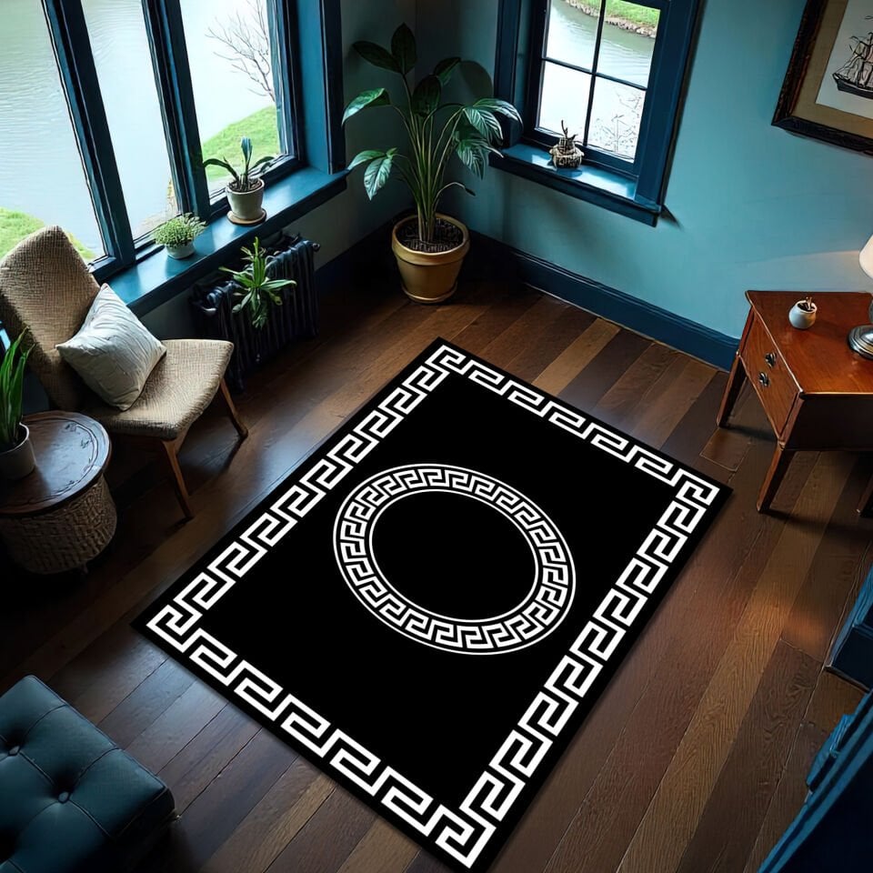 Greek Key Black Rug – Modern Luxury Area Carpet with Classic Border