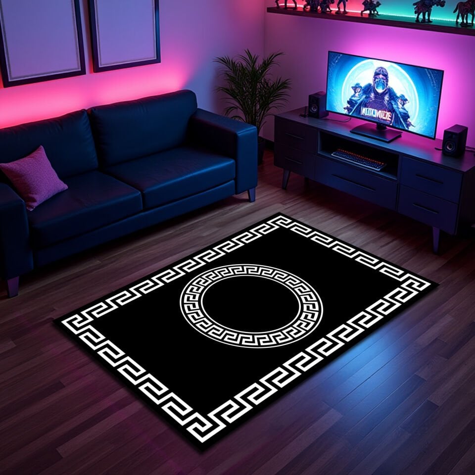 Greek Key Black Rug – Modern Luxury Area Carpet with Classic Border