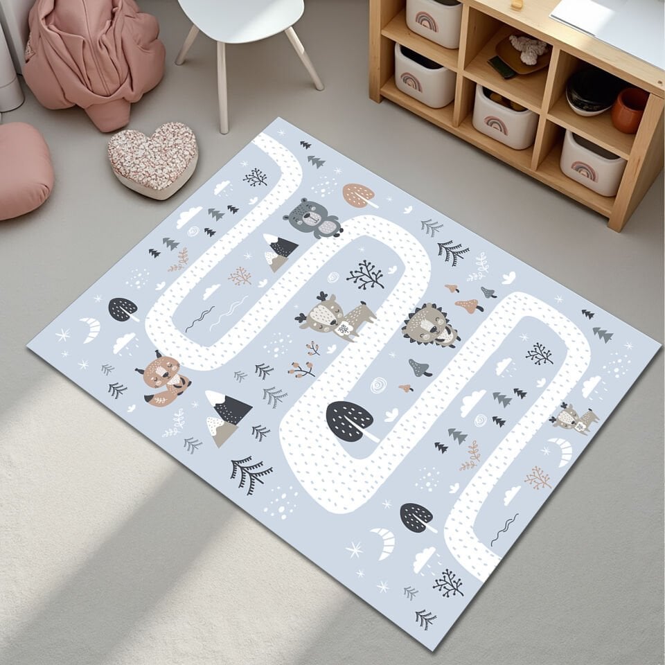 Soft Winter Animal Path Play Rug for Kids' Nursery and Playroom