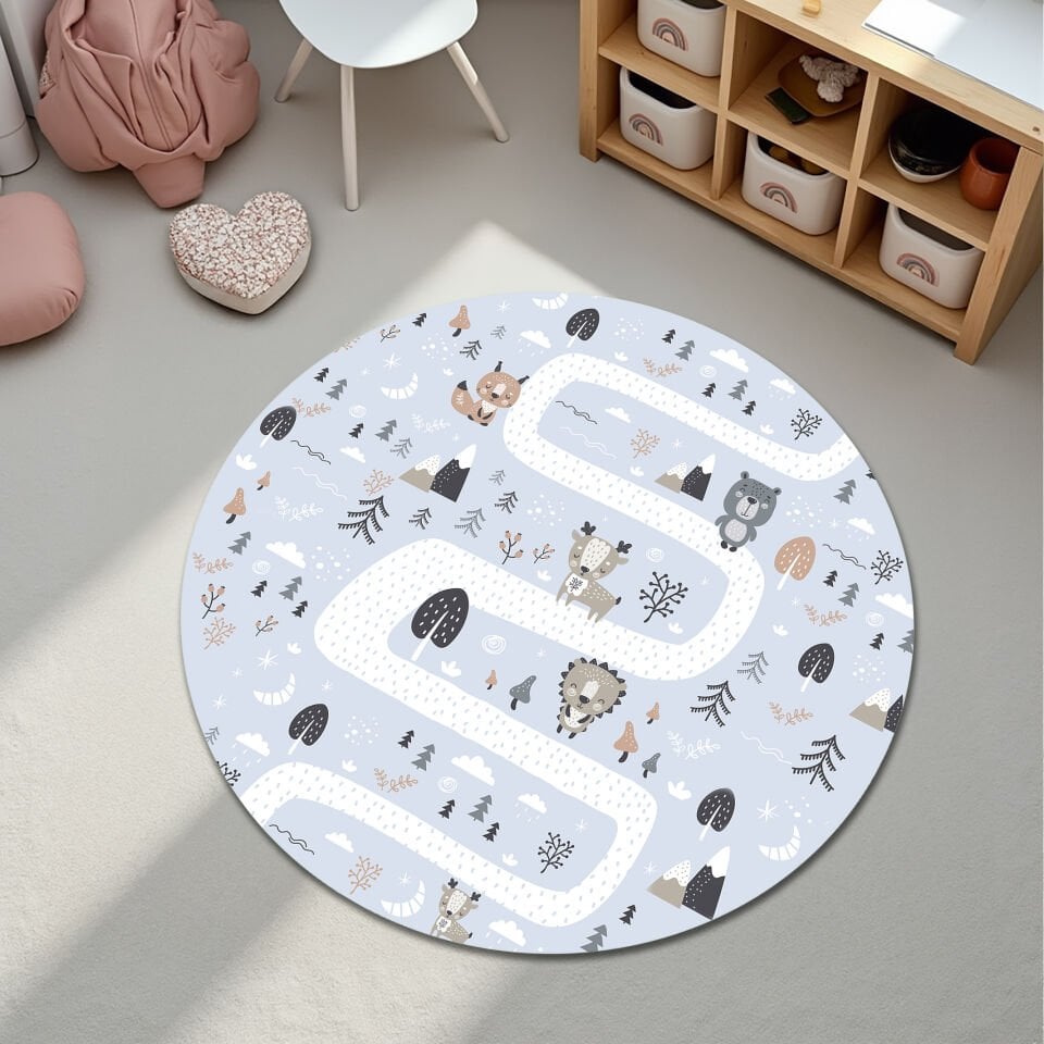 Soft Winter Animal Path Play Rug for Kids' Nursery and Playroom