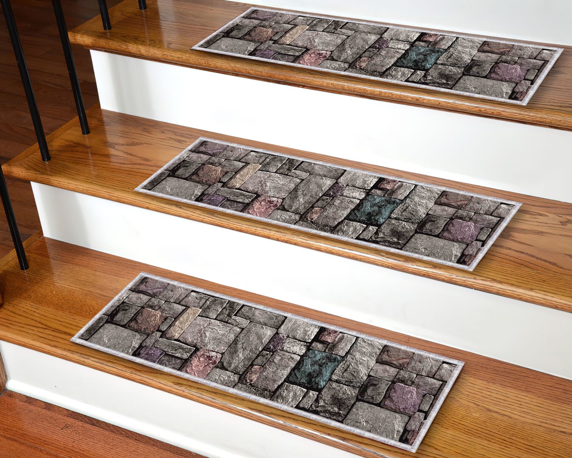 Stone Pattern Stair Treads – Non-Slip Carpet Mats for Wooden Steps