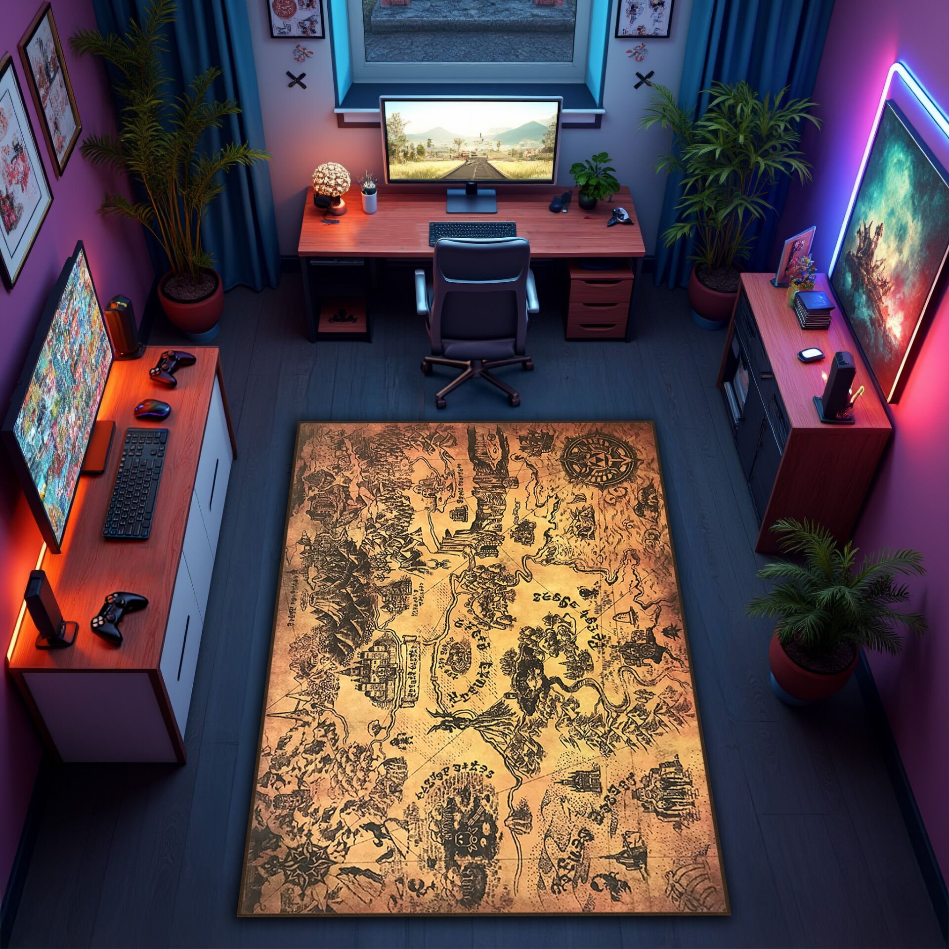 Vintage Fantasy Map Rug – Hyrule-Inspired Gaming Floor Mat