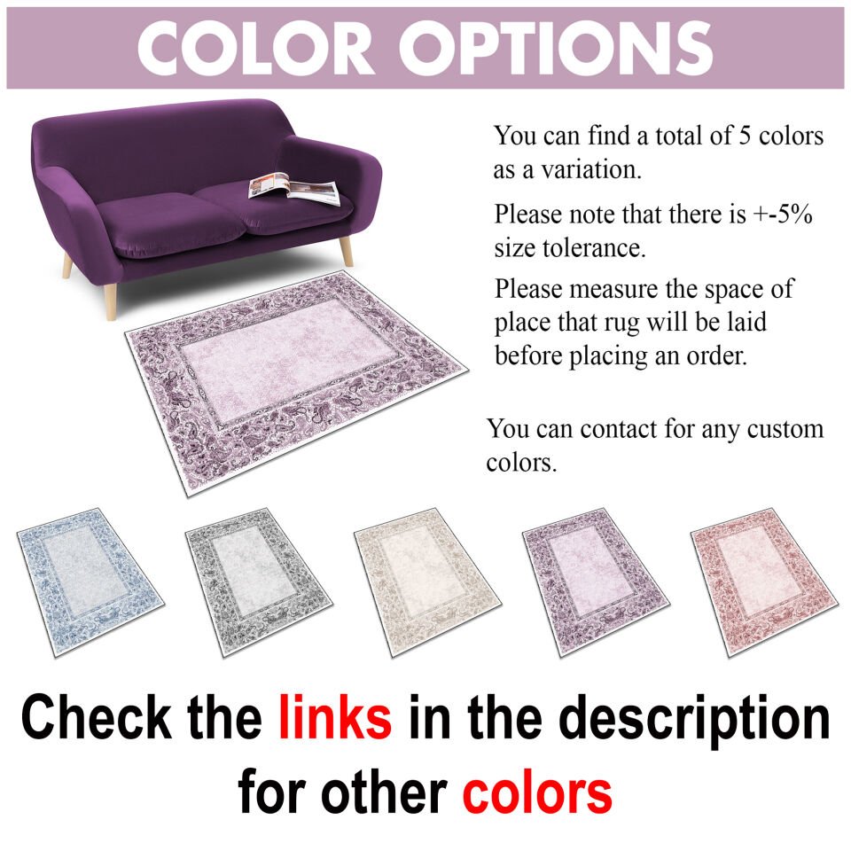 Purple Paisley Border Kitchen Runner Rug – Hallway Carpet for Kitchen