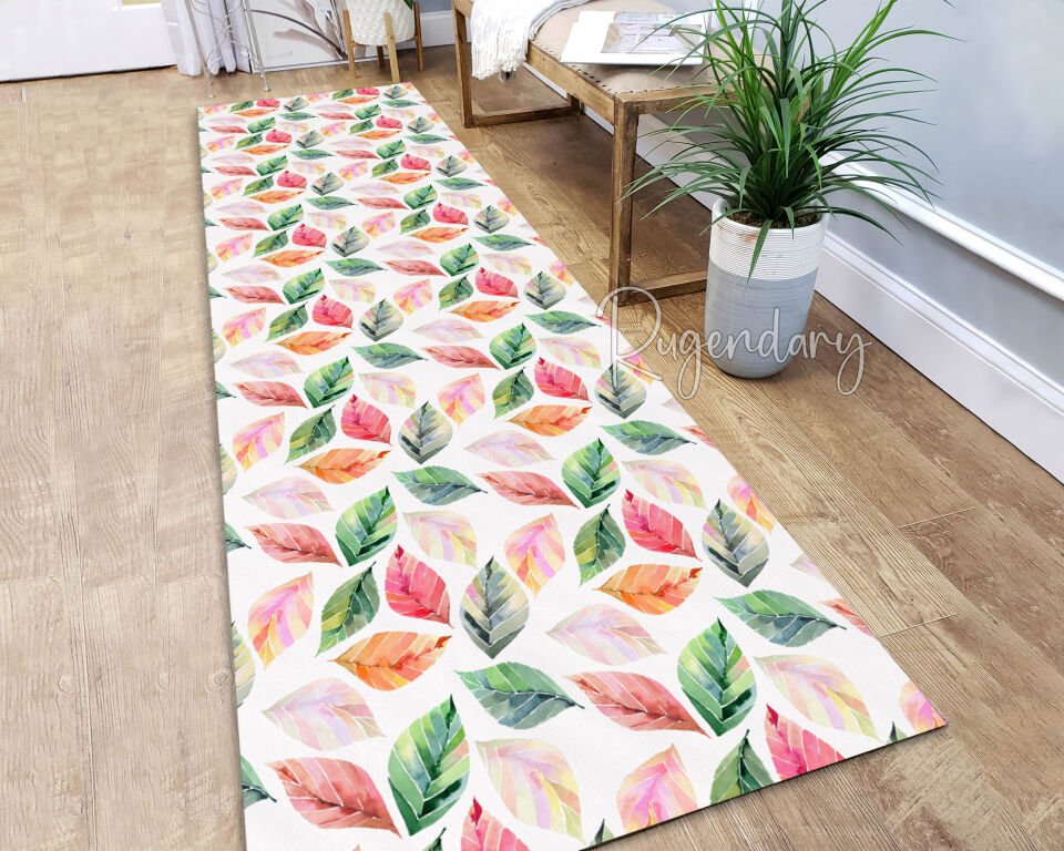 Multicolor Leaf Pattern Runner Rug – Vibrant Long Carpet for Kitchen & Hallway