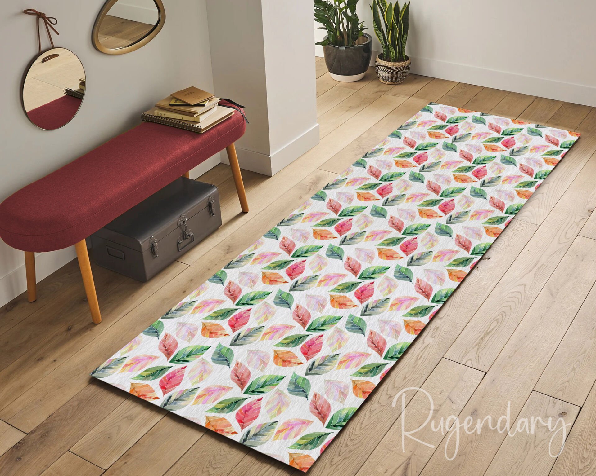 Multicolor Leaf Pattern Runner Rug – Vibrant Long Carpet for Kitchen & Hallway