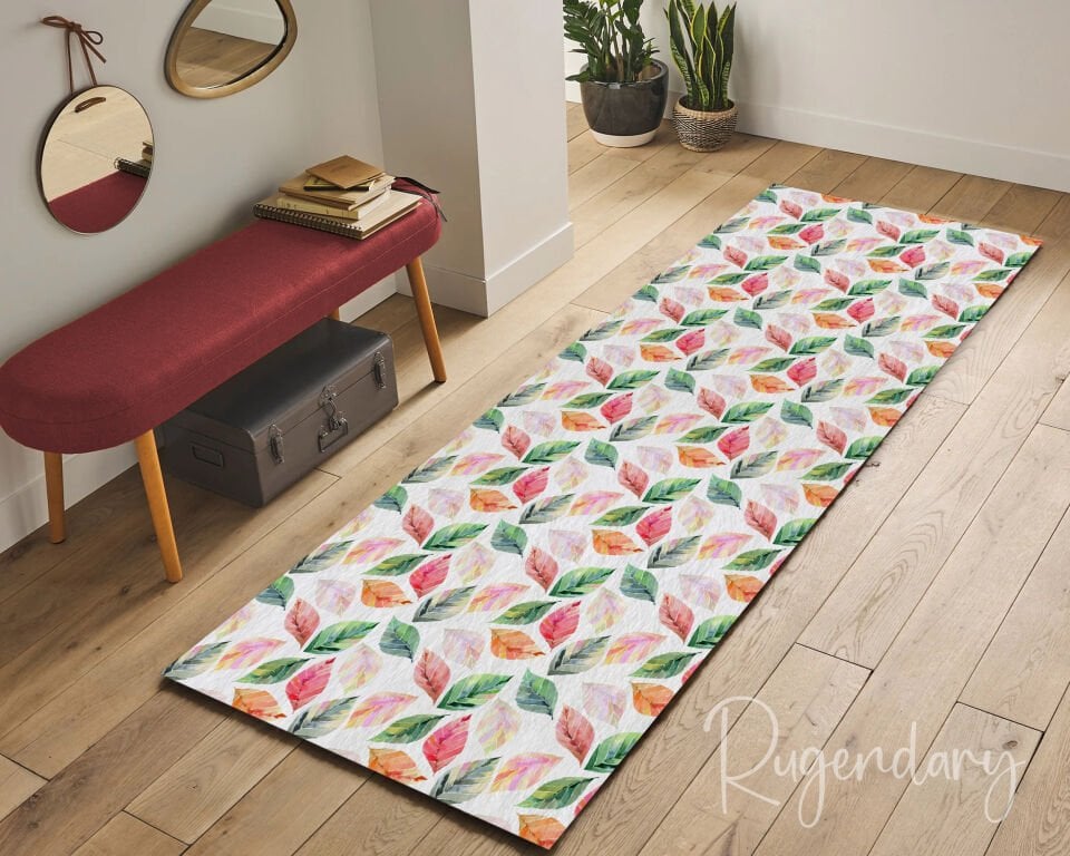 Multicolor Leaf Pattern Runner Rug – Vibrant Long Carpet for Kitchen & Hallway