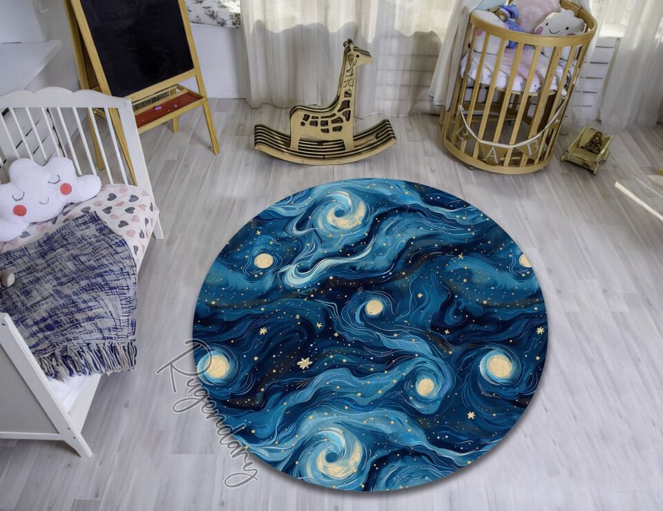 Whimsical Galaxy Kids Room Rug – Starry Sky Playroom Carpet