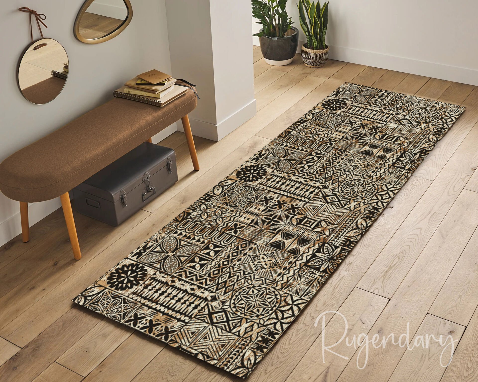 Tribal Geometric Runner Rug – Bohemian Ethnic Hallway Carpet