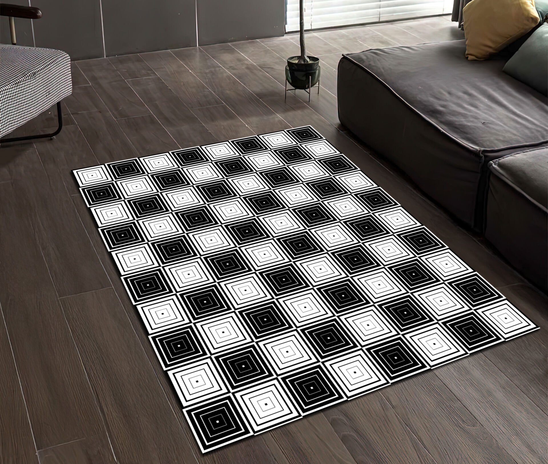 Black and White Optical Illusion Rug Geometric Pattern Carpet Modern Art Floor Mat for Home Decor