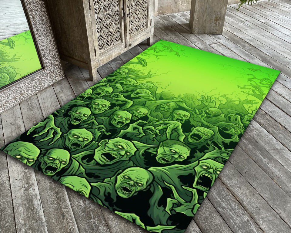 Zombie Horror Rug Green Undead Carpet Halloween Creepy Floor Mat Scary Living Room Decor