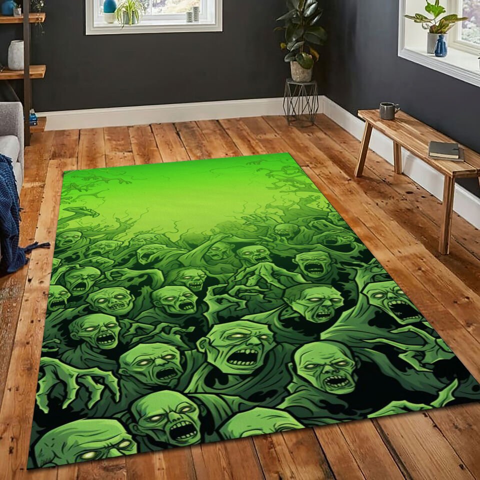 Zombie Horror Rug Green Undead Carpet Halloween Creepy Floor Mat Scary Living Room Decor