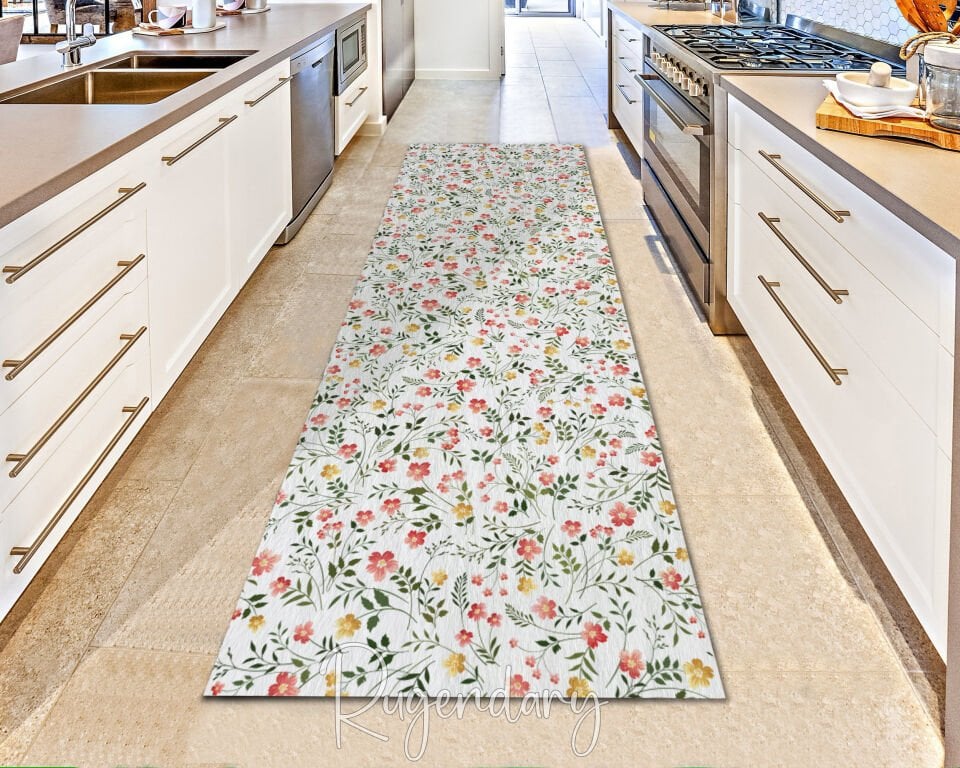 Spring Meadow Floral Runner Rug – Pink & Yellow Wildflower Hallway Carpet