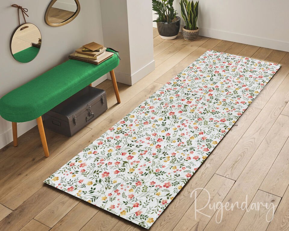 Spring Meadow Floral Runner Rug – Pink & Yellow Wildflower Hallway Carpet
