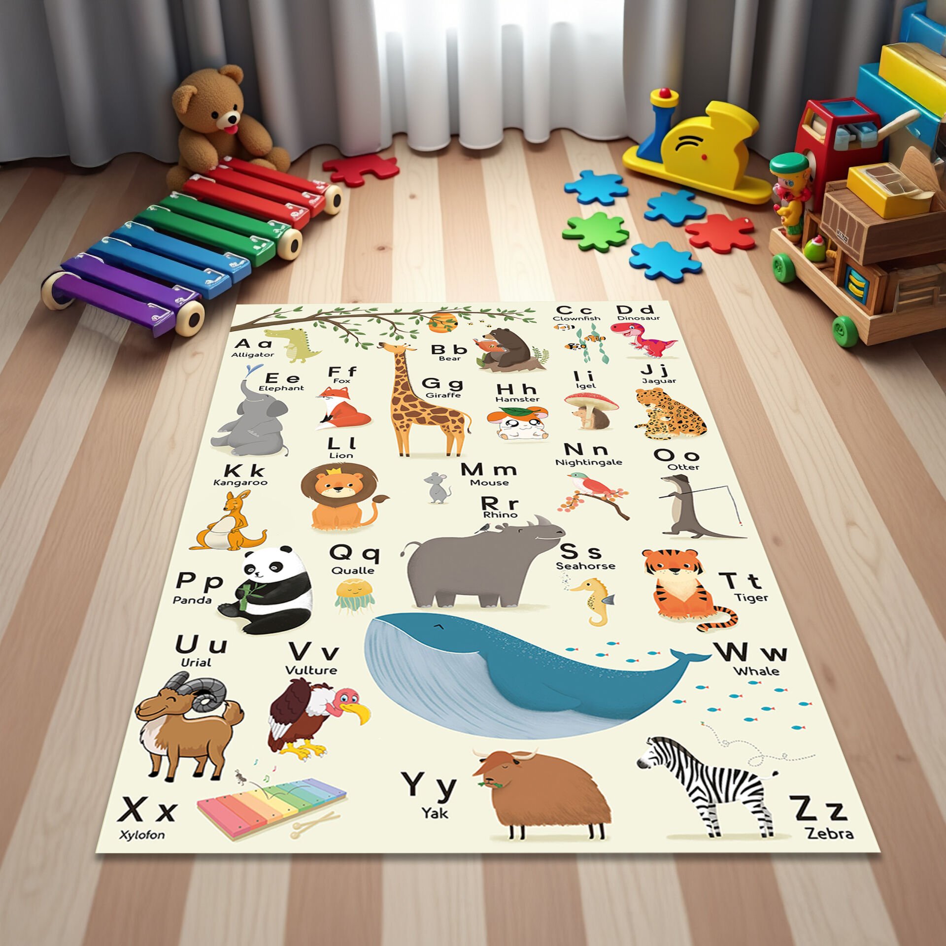 Animal Alphabet Rug for Kids – Educational A-Z Animal Learning Mat